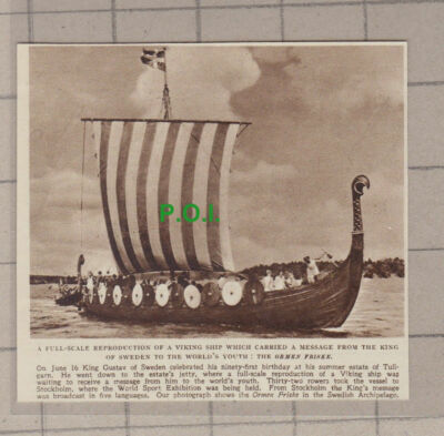 C970) The Ormen Friske Replica Viking Ship King Gustav Sweden Tullgarn 1949
