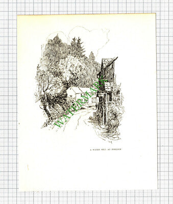 Porlock Water Mill Somerset - 1920s Print