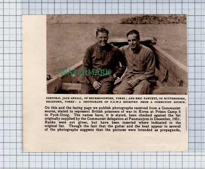 C4328) POWs Korea Jack Arnall Heckmondwike Eric Fawcett Bradford - 1952 Cutting