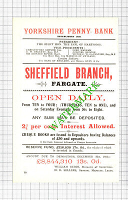 S Waterhouse Salt Sheffield / Yorkshire Penny Bank Advert -1897 Cutting