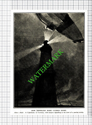 Zeppelin Lighthouse Germany World War One WW1 - 1916 Cutting