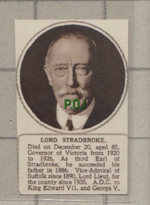 C1037) Lord Stradbroke Governor of Victoria Obituary - 1948 SMALL Cutting
