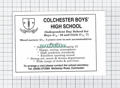 C5951) Colchester Boys High School Advert - 1994 Small Cutting