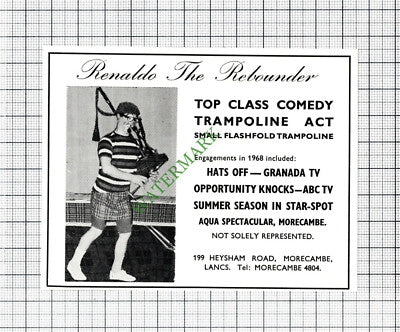 Renaldo The Rebounder Trampoline Act Morecambe Advert - 1968 Cutting