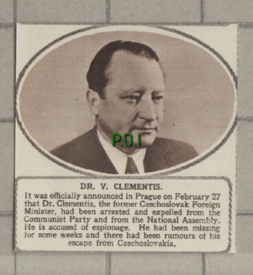 C1440) Dr V Clementis Czechoslovakia Minister - 1951 SMALL!!
