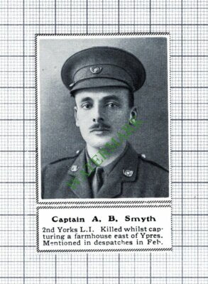 Captain A B Smyth 2nd Yorks Light Infantry WW1 - 1915 Small Cutting