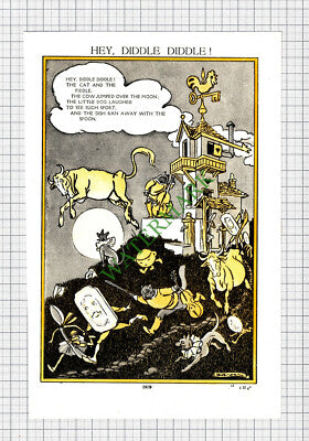 Hey Diddle Diddle Nursery Rhyme - c.1950s Print / Cutting