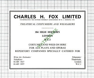 Charles H Fox Limited Theatrical Costumier London Advert - 1968 Cutting