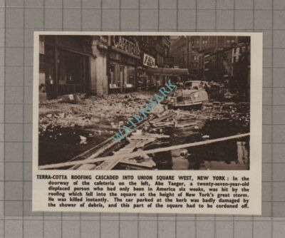 C3365) Union Square West New York Abe Yaeger Killed Storm Damage - 1950 Clip
