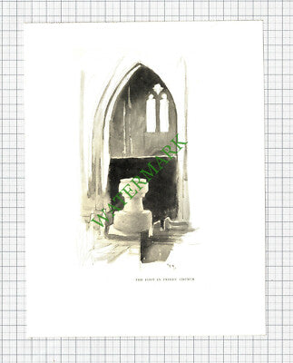 Priddy Church Font Somerset - 1920s Print