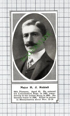 Major H J Riddell 48th Pioneers Lincolnshire Regiment Mesopotamia - 1915 Cutting