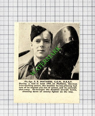 Flt-Sgt F E Mathers RAAF Mulheim Raid WW2 - 1944 Small Cutting