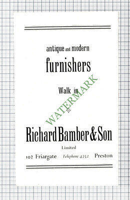 C7802) Richard Bamber & Son Furnishers Preston Advert - 1952 Cutting