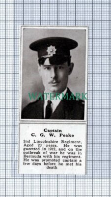 C4900) Capt CGW Peake 2nd Lincolnshire Regiment War WW1 -1915 SMALL Clip