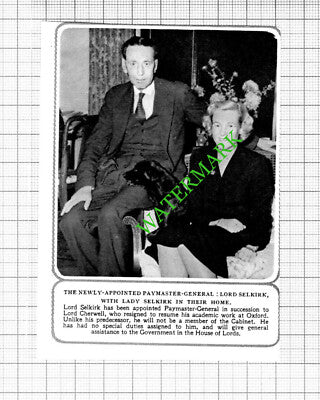 Paymaster General Lord and Lady Selkirk - 1953 Small Cutting