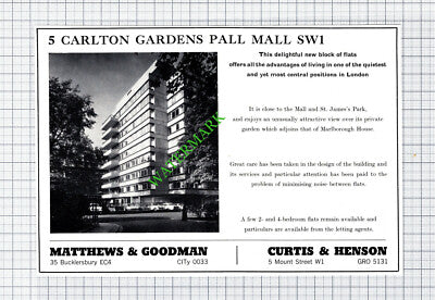 5 Carlton Gardens Pall Mall London Flats Sale Advert - 1966 Cutting