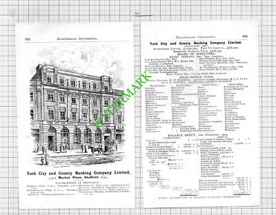 York City and County Banking Company Sheffield -c.1906 2-Part Cutting