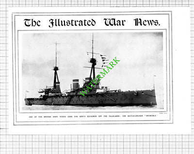 Battle Cruiser Ship INVINCIBLE World War One WW1 -1914 Cutting