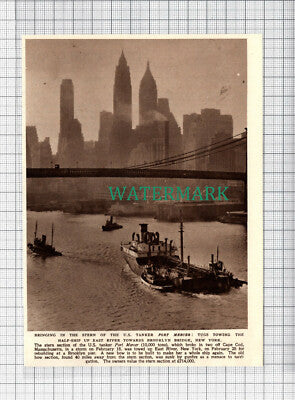 C3597) Half Of US Tanker Ship PORT MERCER Brooklyn Bridge New York - 1952 Clip