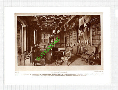 Abbotsford Sir Walter Scott Library and Garden - 1920's Cutting / Print