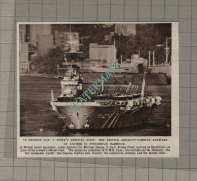 C3199) British Aircraft Carrier Ship BULWARK Stockholm Harbour - 1955 Clip