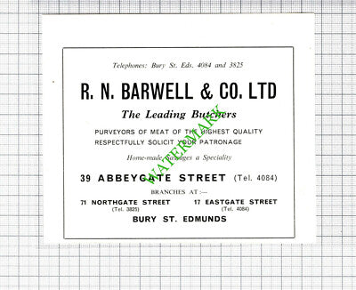 Bury St Edmunds R N Barwell & Co Ltd Butchers Small Advert - 1964 Cutting