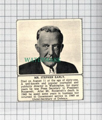 C3982) Mr Stephen Early Washington USA Obituary President Roosevelt 1951 Cutting