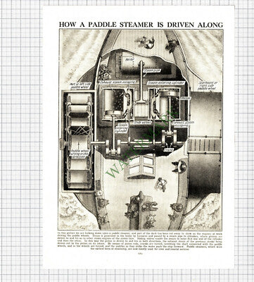 9104) How A Paddle Steamer Works - c.1930 Cutting / Print
