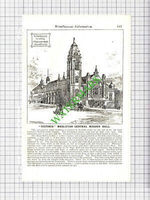 Wesleyan Central Mission Hall Sheffield Thomas Cole - 1908 Small Cutting