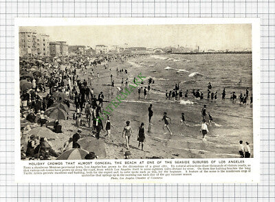 Beach Los Angeles - c.1920s Cutting / Print