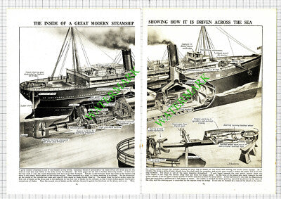 How A Steamship Works - c.1930s Two-Part Cutting / Print
