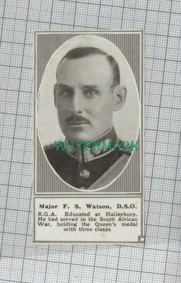 C1309) Major F S Watson DSO RGA Haileybury South Africa - 1918 Clip SMALL!!