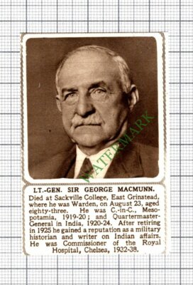 C8112) Lt Gen Sir George Macmunn Sackville Colleg Obituary - 1952 Small Cutting
