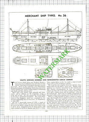 South African Cargo Carrier KLIPPAREN Ship Diagram - 1930s Cutting