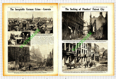 Louvain Belgium World War One WW1 - 1914 2-Part Cutting