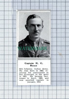 C4827) Captain H C Rome 20th Infantry Indian Army - 1915 SMALL Clip