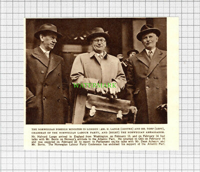 C259) Hr Halvard Lange Hr Torp Norwegian Minister -Vintage Cutting (Undated)