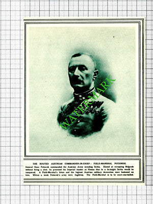 Field Marshal General Oscar Potiorek Austrian Army WW1 - 1914 Small Cutting