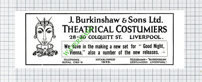 J Burkinshaw & Sons Ltd Theatrical Costumiers Liverpool Advert - 1936 Cutting