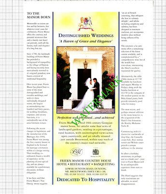 Friern Manor Hotel Dunton Essex Advert - 1996 Cutting