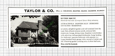 Hutton Mount Essex House Sale Advert - 1960s Cutting