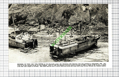 American Ship BESSEMER CITY Wrecked Cornwall - 1930s Cutting