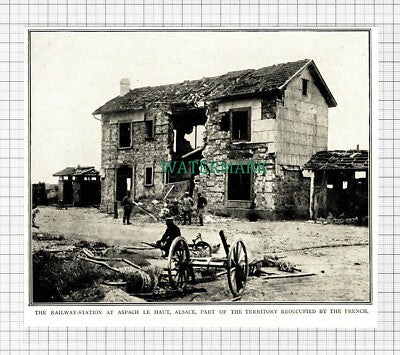 C5657) Aspach Le Haut Railway Station World War One WW1 - c.1916 Cutting