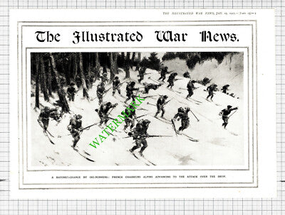 Ski Runner Bayonet Charge French Chasseurs Alpins World War One - 1915 Cutting
