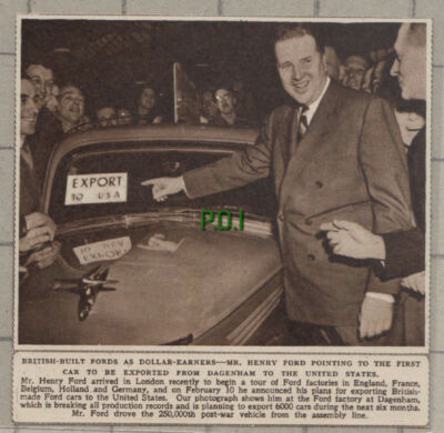 C1054) Mr Henry Ford First Car Exported To USA Dagenham Essex - 1948 Cutting