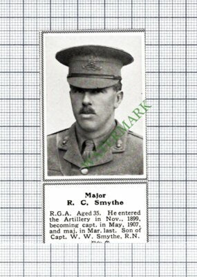 Major R C Smythe RGA Garrison Capt WW Smythe Royal Navy WW1 - 1915 SMALL Cutting