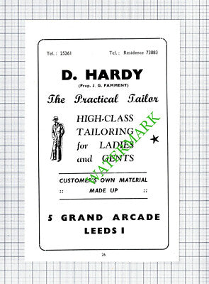 D Hardy Tailor JG Pamment Leeds Small Advert - 1950 Cutting