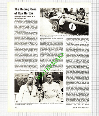 Racing Cars Of Ron Horton - 1978 Article