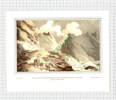 X2019) SHIPWRECK KING ARTHUR'S CASTLE TINTAGEL Thomas Rowlandson - 1948 Print