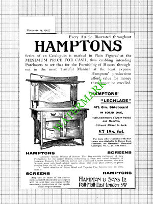 Hamptons Hampton & Sons Ltd London Advert - 1903 Cutting
